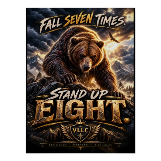 Fall Seven Times Stand Up Eight Grizzly Bear Perfect Poster (Voorkant)