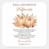 Fall Stovetop Potpourri Recipe Pumpkin Vierkante Sticker (Voorkant)
