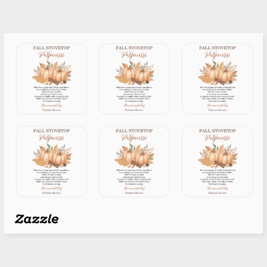 Fall Stovetop Potpourri Recipe Pumpkin Vierkante Sticker (Vel)
