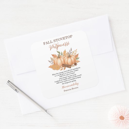 Fall Stovetop Potpourri Recipe Pumpkin Vierkante Sticker (Envelop)