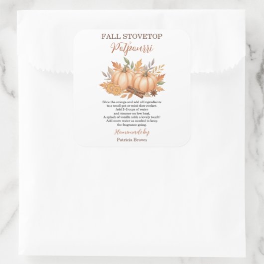 Fall Stovetop Potpourri Recipe Pumpkin Vierkante Sticker (Tas)