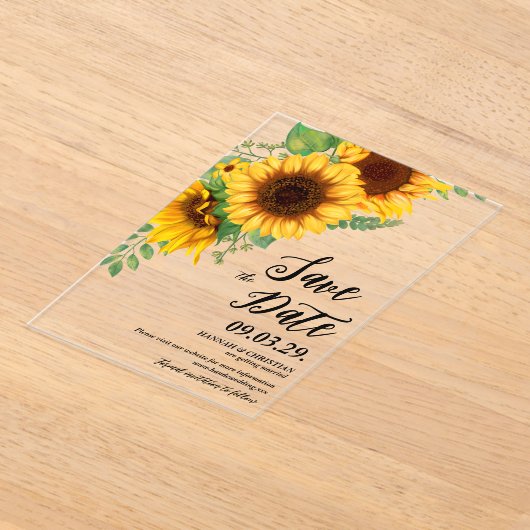 Fall Sunflower Save the date Acryl Uitnodigingen (Laagn)