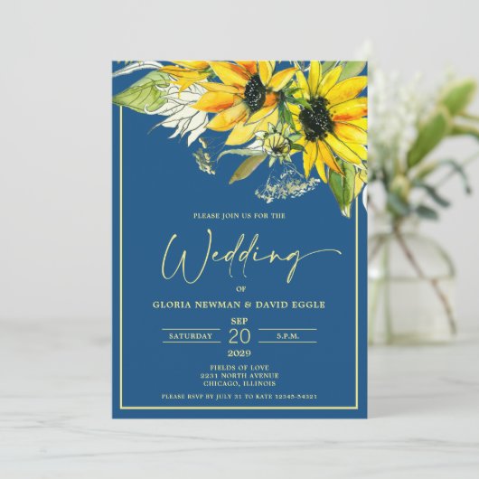 Fall Sunflower Wedding Invitation Kaart (Staand voorkant)