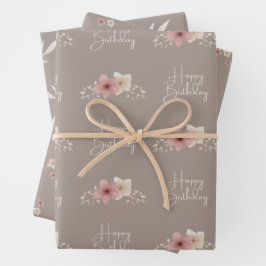 Fall Taupe and Pink Floral Wrapping Paper