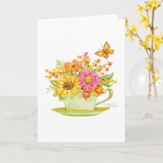 Fall Teacup Blank Card Any Occasion Kaart (Gele Bloem)