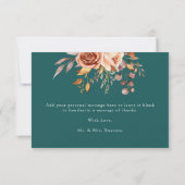 Fall Teal Watercolor Terracotta Floral wedding Bedankkaart (Achterkant)