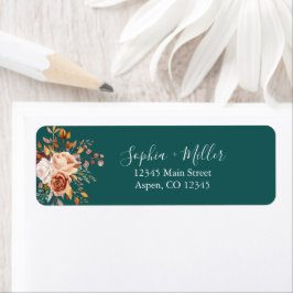 Fall Teal Watercolor Terracotta Floral wedding Etiket