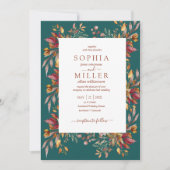 Fall Teal Watercolor Terracotta  Floral wedding Kaart (Voorkant)