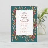 Fall Teal Watercolor Terracotta  Floral wedding Kaart (Staand voorkant)