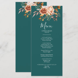 Fall Teal Watercolor Terracotta Floral wedding Menu