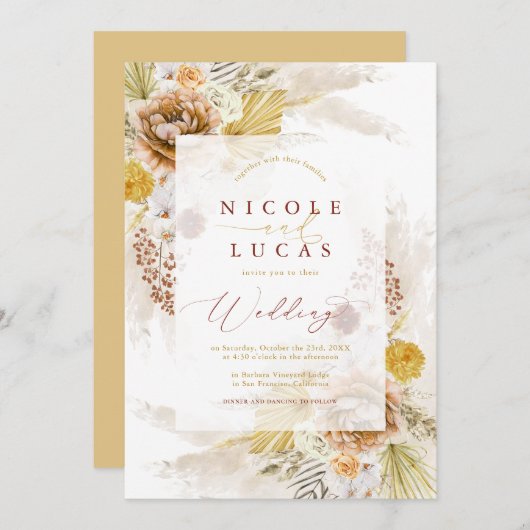 Fall Terracotta Autumn Boho Pampas Grass Wedding Kaart (Voorkant / Achterkant)