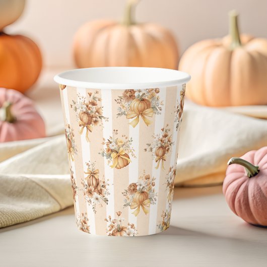 Fall Terracotta Pumpkin Floral Bow Baby Shower Papieren Bekers