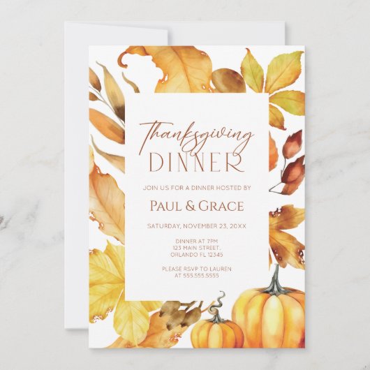 Fall Thanksgiving Dinner Invitation Kaart (Voorkant)