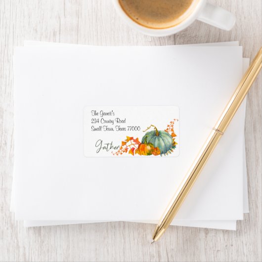 Fall Thanksgiving Orange Pumpkins Leaf Address Etiket (Insitu)