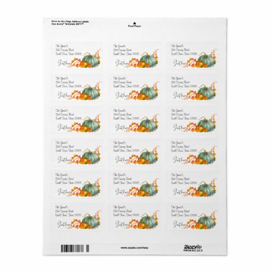 Fall Thanksgiving Orange Pumpkins Leaf Address Etiket (Full Sheet)