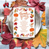 Fall Thanksgiving Printable Menu