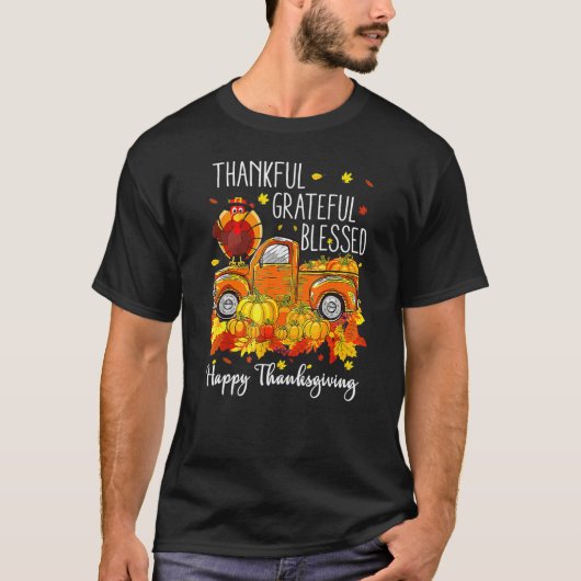Fall Thanksgiving Turkey Pilgrim Thankful Grateful T-shirt (Voorkant)