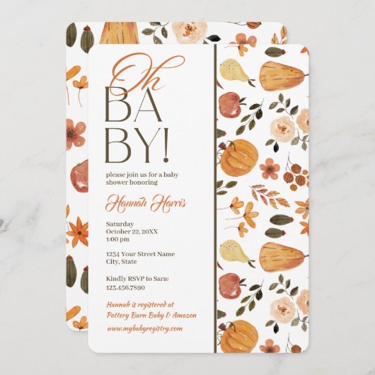 Fall Theme Baby Shower Invitation Kaart (Voorkant / Achterkant)