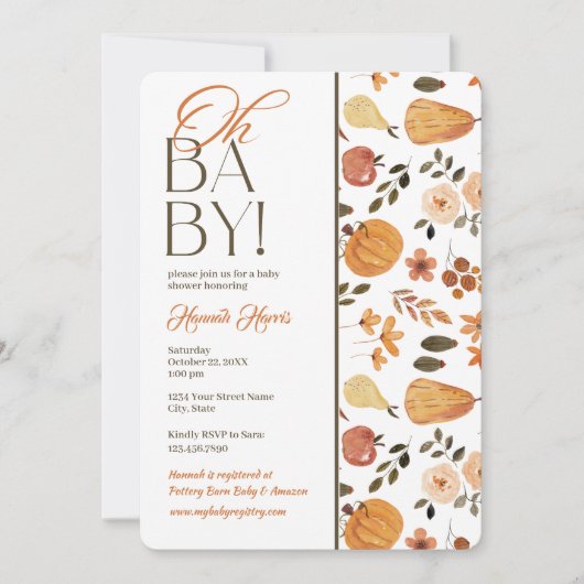 Fall Theme Baby Shower Invitation Kaart (Voorkant)