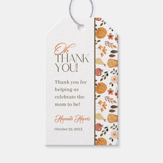 Fall Theme Baby Shower Thank You  Cadeaulabel (Voorkant)