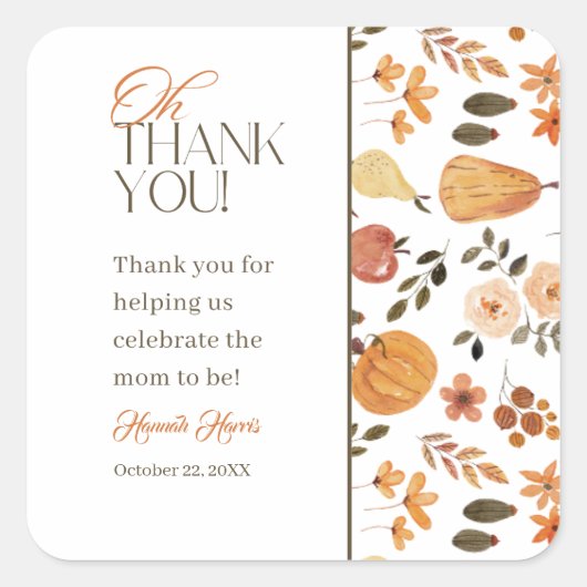 Fall Theme Baby Shower Thank You Sticker (Voorkant)