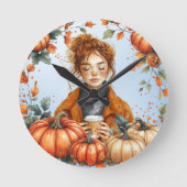 Fall themed Wall Clock Ronde Klok (Voorkant)