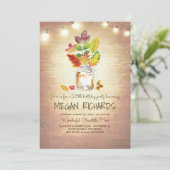 Fall verlaat Mason Jar Rustiek verjaardagsfeestje Kaart (Staand voorkant)