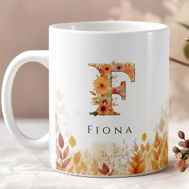 Fall verlaat monogram letter F met naam Koffiemok