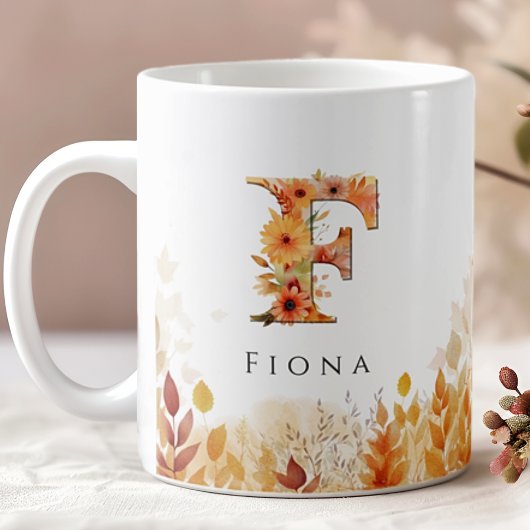 Fall verlaat monogram letter F met naam Koffiemok