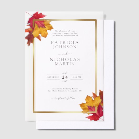Fall verlaat Rustic Golden Lijst herfstbruiloft Vellum Uitnodigingen (Offset)