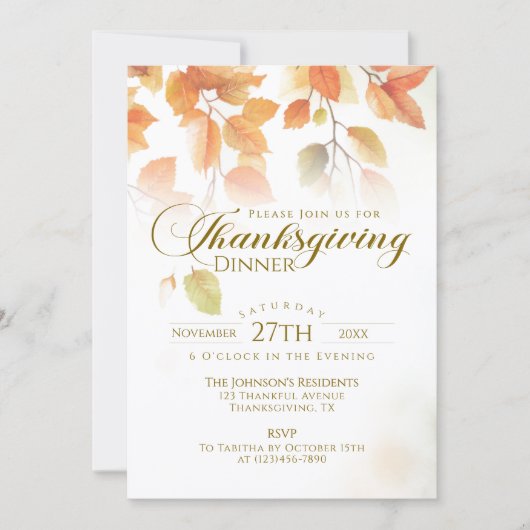 Fall verlaat Rustic Thanksgiving Dinner Kaart (Voorkant)