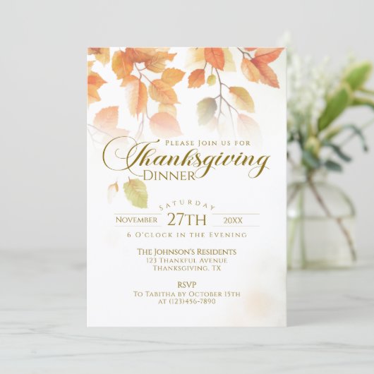 Fall verlaat Rustic Thanksgiving Dinner Kaart (Staand voorkant)