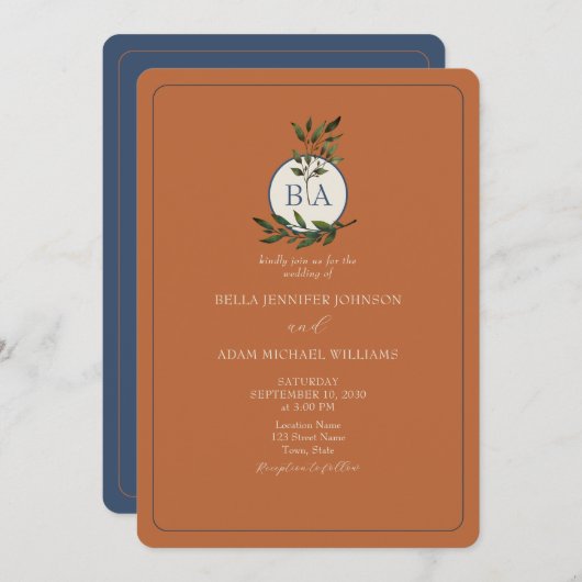 Fall verlaat rustieke terracotta huwelijksuitnodig kaart (Voorkant / Achterkant)