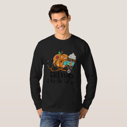 Fall Vibes And Vet Tech Life Pumpkin Leopard Thank T-shirt (Voorkant volledig)