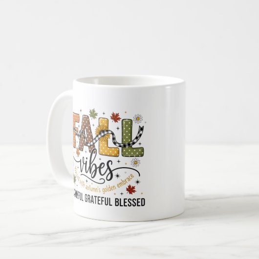 Fall Vibes Mug – Thankful, Grateful, Blessed Autum Koffiemok (Voorkant links)