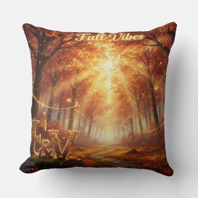 Fall Vibes Throw Pillow – Cozy Autumn Forest Kussen (Voorkant)