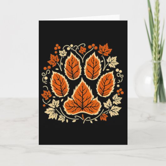 Fall Vine Leaf Dog Paw Print Autumn Maple Leaf Tha Kaart (Voorkant)