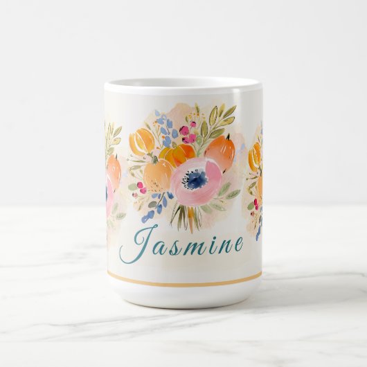 Fall Watercolor Pumpkin & Bloom Koffiemok (Center)