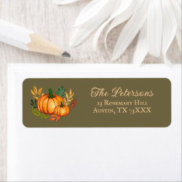 Fall Watercolor Pumpkin Green Return Address Etiket