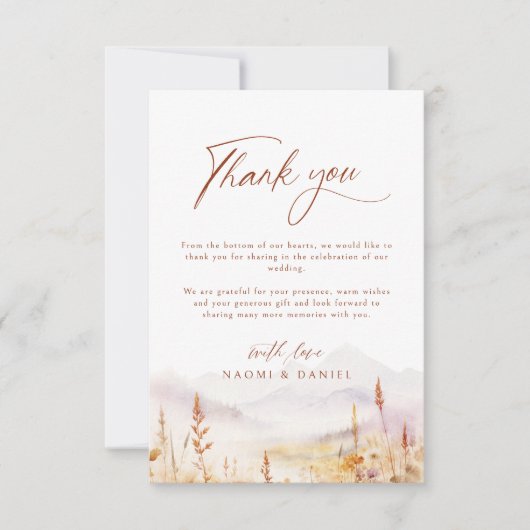 Fall Watercolor Wildflower Mountain Rustic Wedding Bedankkaart (Voorkant)