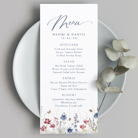 Fall Watercolor Wildflower Mountain Rustic Wedding Menu