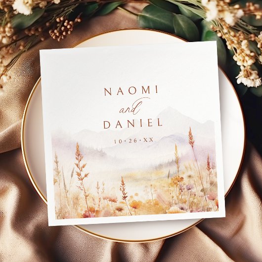 Fall Watercolor Wildflower Mountain Rustic Wedding Servet