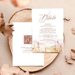 Fall Watercolor Wildflower Rustic QR code Details Notitiekaartje