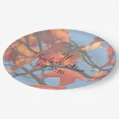 Fall Weddenfoto Achtergrondnamen Datum Monogram Papieren Bordje (Gekanteld)