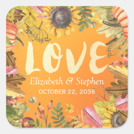 Fall Weddenschap Dank je herfst Maple Leaves Pumpk Vierkante Sticker