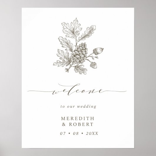 Fall Wedding Acorn & Pinecone Branch Welkom Poster (Voorkant)