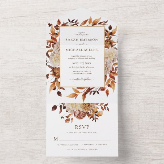 Fall Wedding All In One Uitnodiging (Binnen)