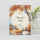 Fall Wedding Blauw Wit Pompoenen Kaart (Staand voorkant)