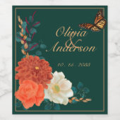 Fall Wedding Bloemen Monarch Butterfly Wijn Etiket (Enkel label)