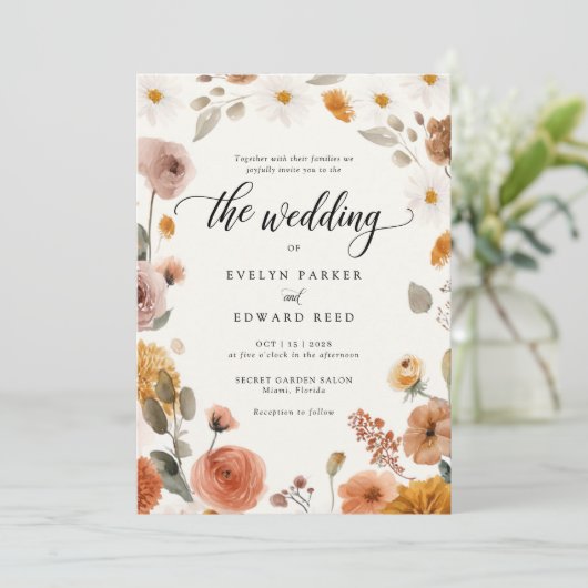 Fall Wedding Boho Bloemen Kaart (Staand voorkant)